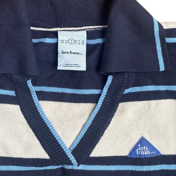 Iets Frans Retro Rugby Stripe Collared Boxy Crop Knit Sweater Blue/Cream Small - Picture 4 of 6